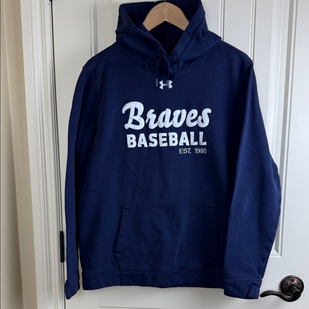 Under Armour Men’s XL Navy Hoodie Baseball Braves Loose Fit Pullover